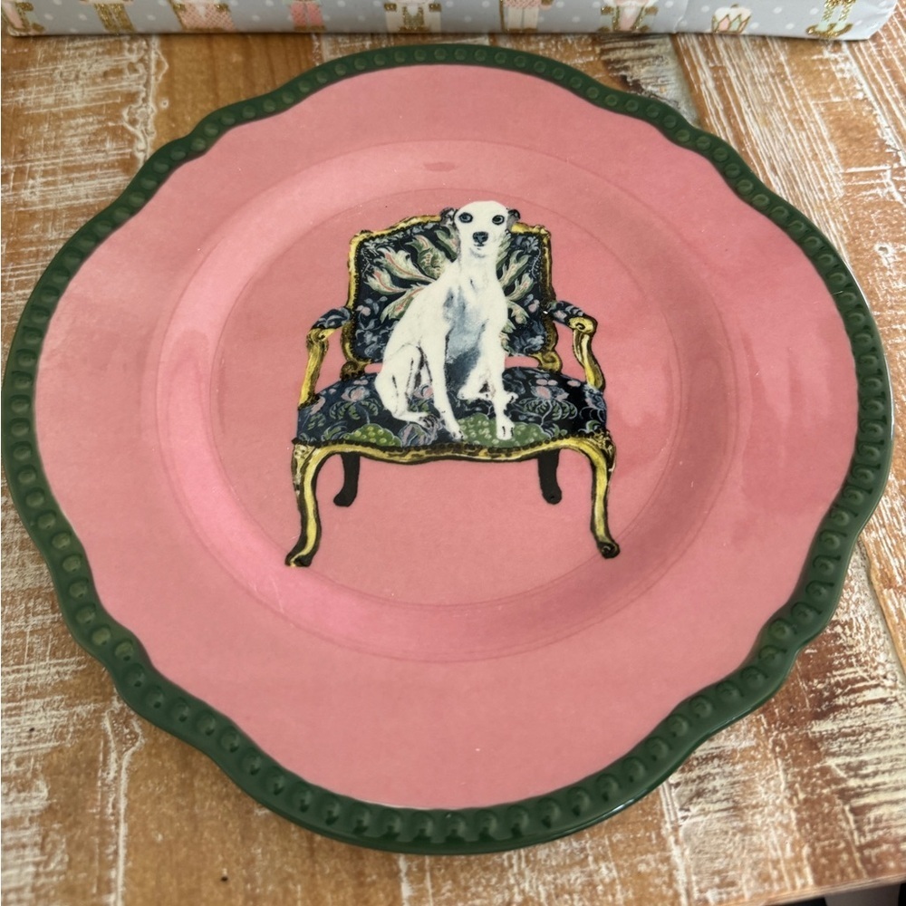 Anthropologie Raphael Balme Hand Painted Dessert Plate decor dog greyhound - Picture 2 of 6